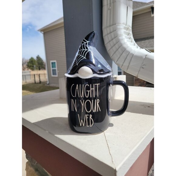 Rae Dunn Caught In Your Web Coffee Tea Mug With Witch Hat Lid New Halloween Goth - Picture 1 of 7